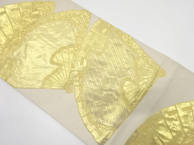 桧扇に花唐草模様織り出し　袋帯